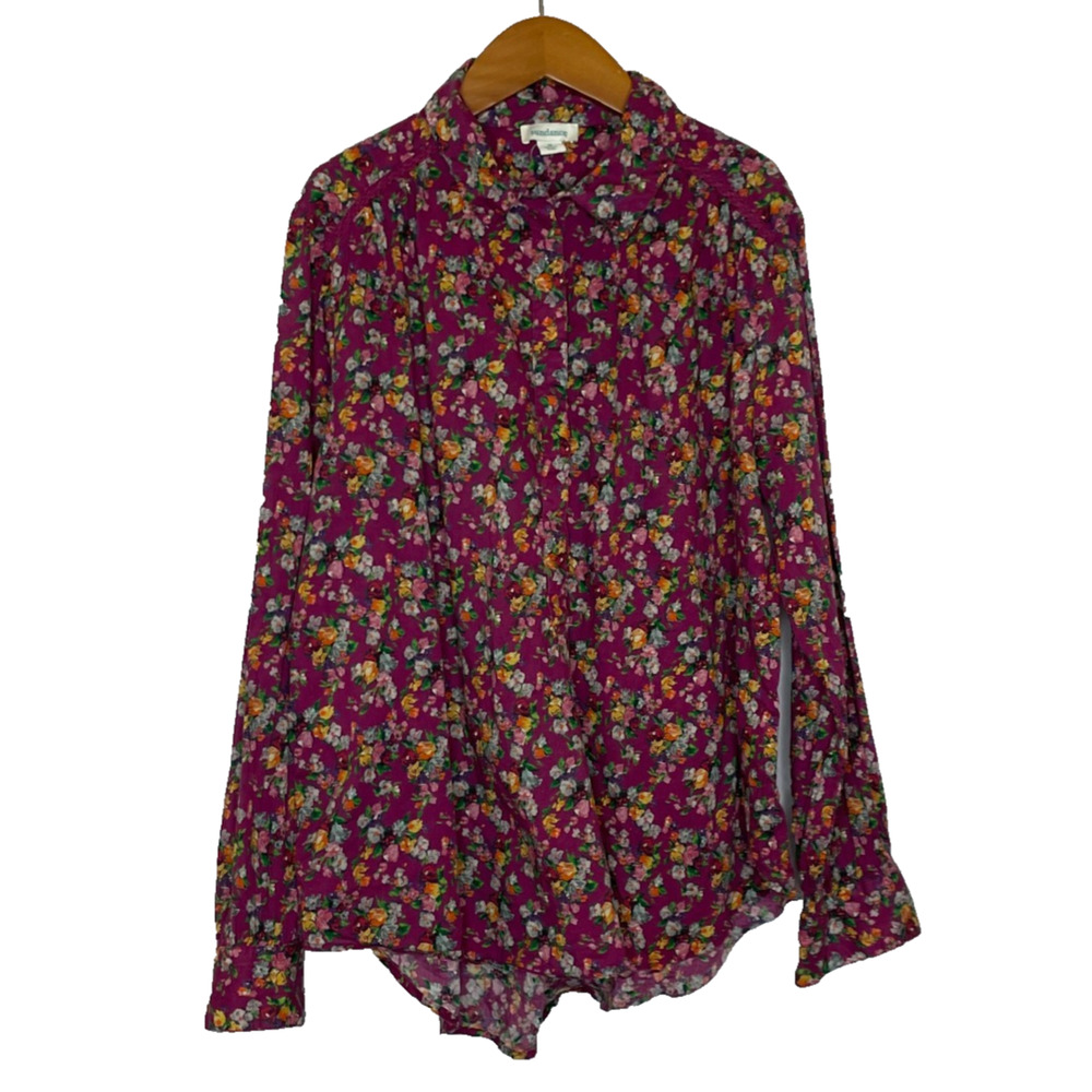 Women's Medium Sundance Purple Floral Button Front Popover Blouse